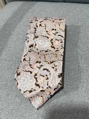 Stefano Ricci Italy Pure Silk Paisley Tie Luxury Designer Brown Blue Tan